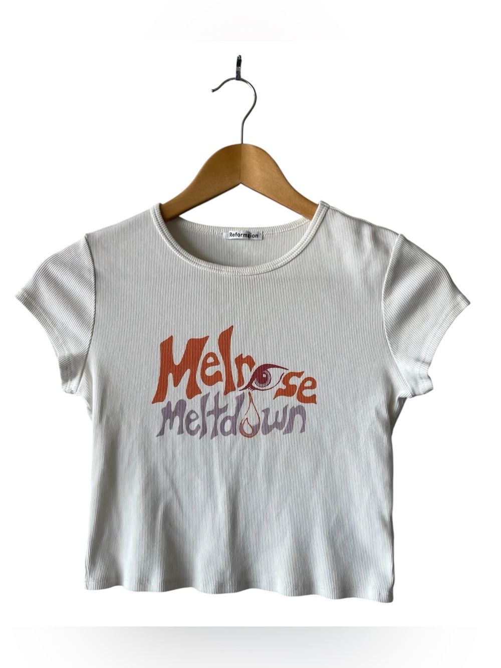 Reformation Melrose Meltdown Crewneck White Ribbed Crop Top Medium
